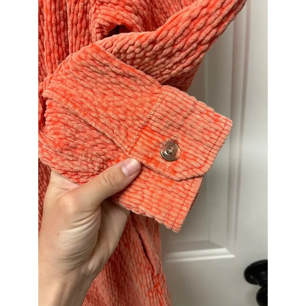 BDG Urban Outfitters Serena Corduroy Faded Shirt Jacket neon coral size small
